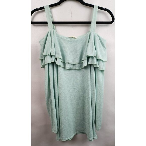 143 Story By Line Up Mint Green Ruffle Cold Shoulder Long Sleeve Tunic Medium - Picture 1 of 7